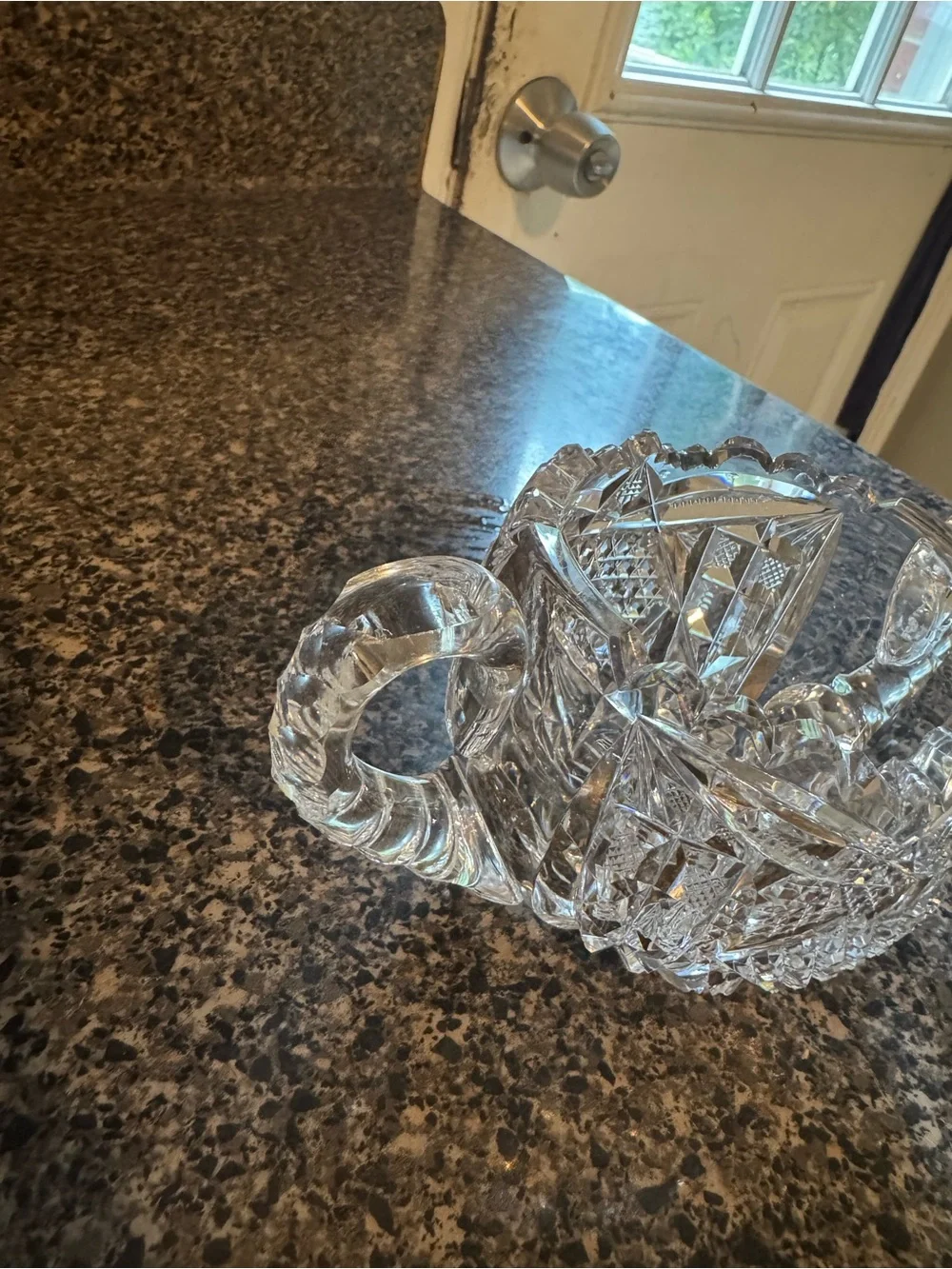 VTG Cut Glass Double-Handled Sugar Bowl - Clear Crystal HEAVY